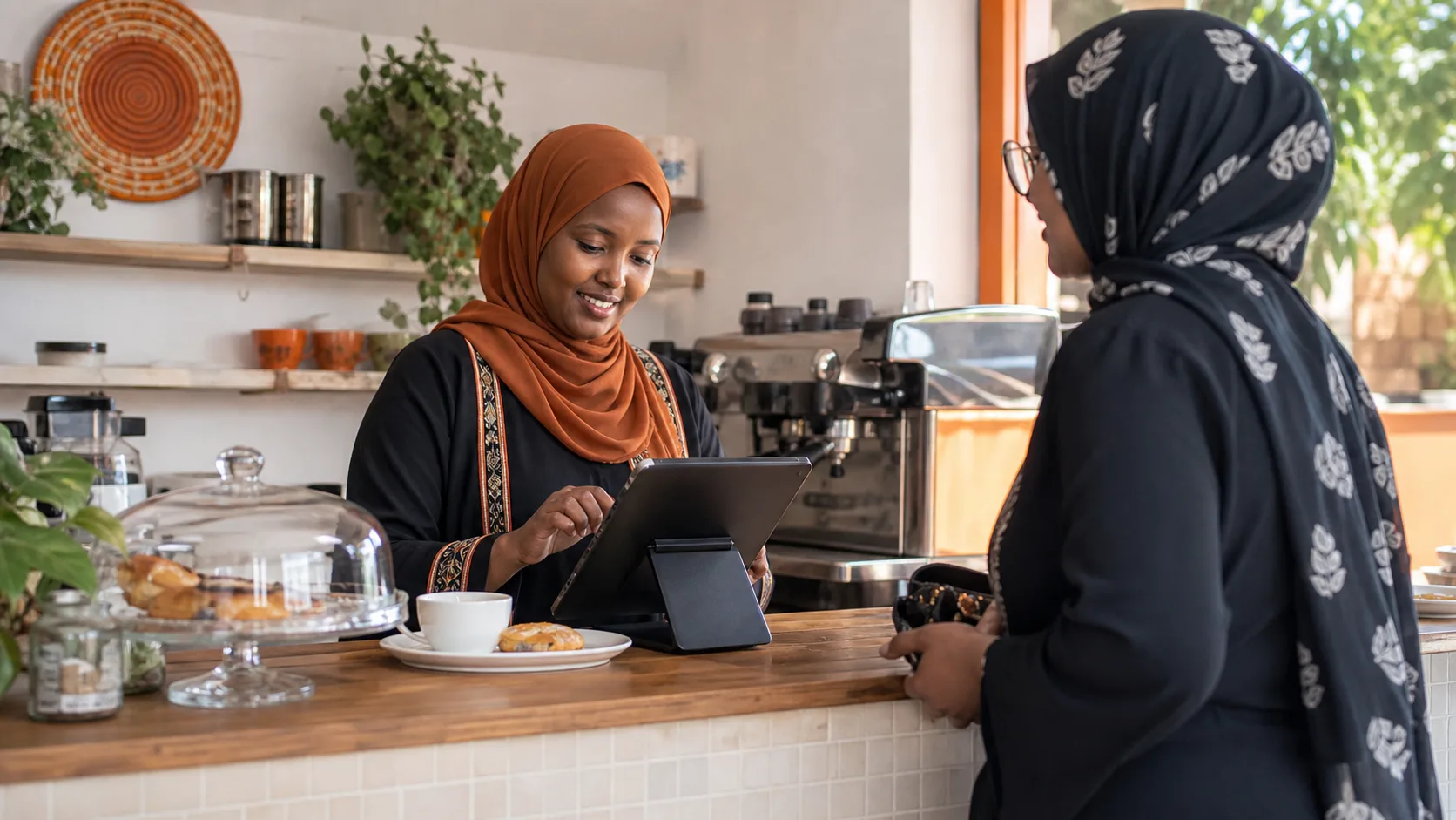 Somali cafe owner using a tablet point of sale